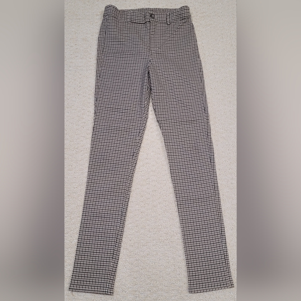 Garage S Plaid Checked Skinny Stretch Pants Business Office Zipper Button Fly